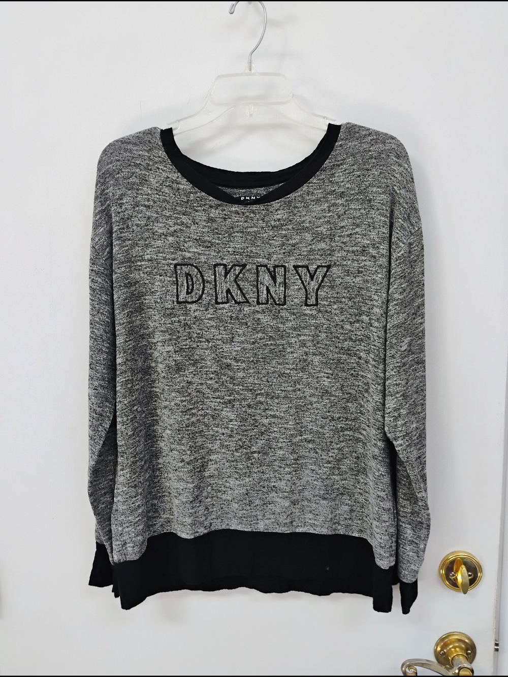 DKNY Gray Marled Logo Pullover Sweater Top Large